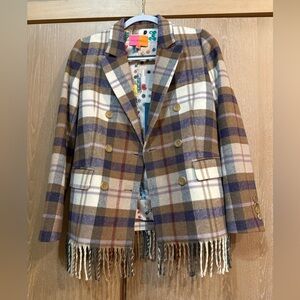 NWOT Vilagallo Women's Plaid Blazer - Brown and Cream